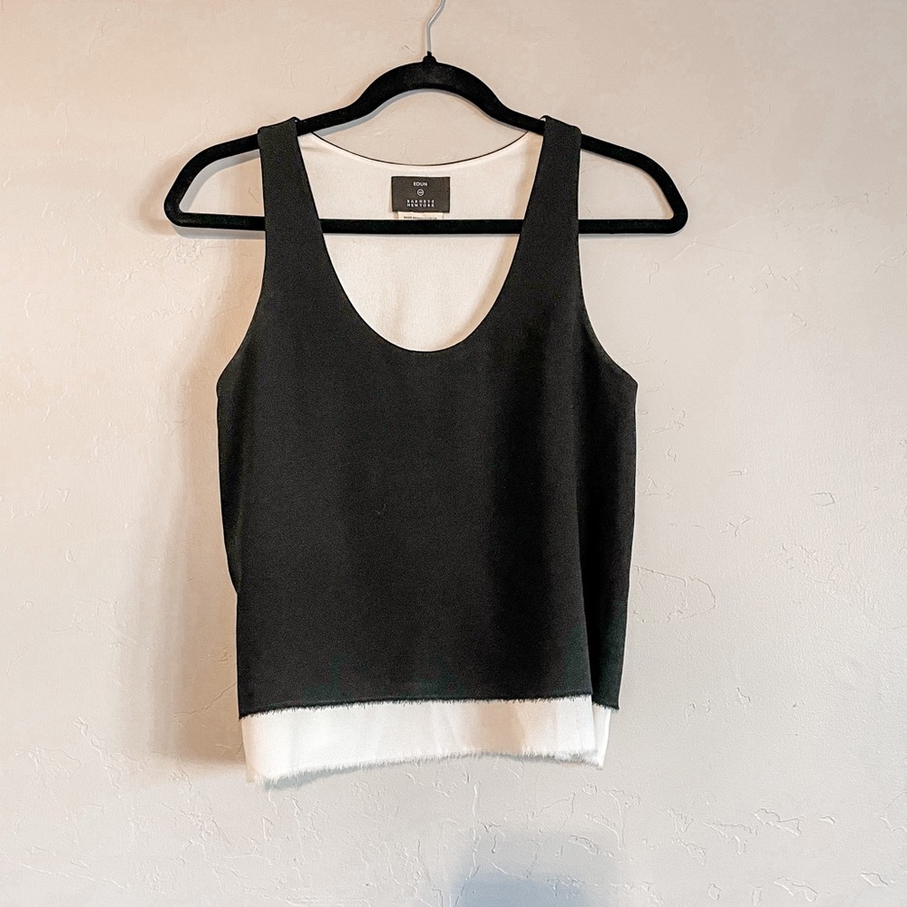 Edun Barney’s New York Black White Fringe Tank Blouse